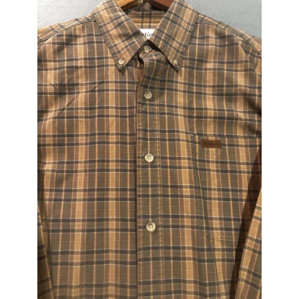 Carhartt Shirt Mens Med Collared Button Up Pocket Long Sleeve Brown Plaid